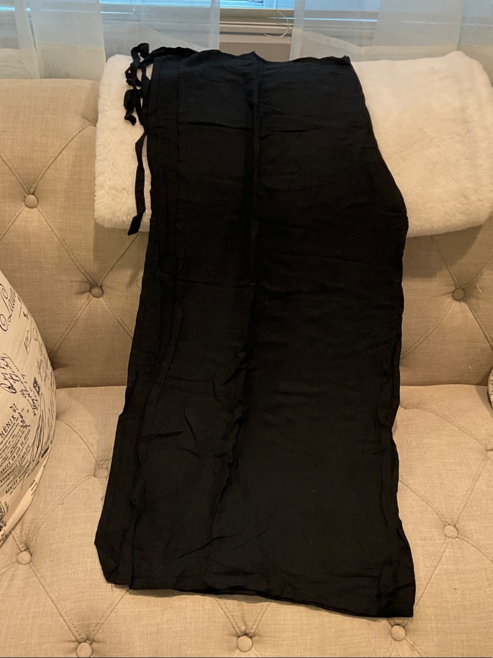 Black Wide-Leg Wrap Pants with Side Tie